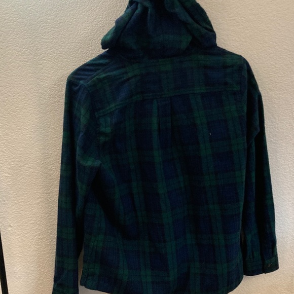 L.L. Bean Green and Blue Plaid Hooded light Jacket zipper M camping - Picture 5 of 6
